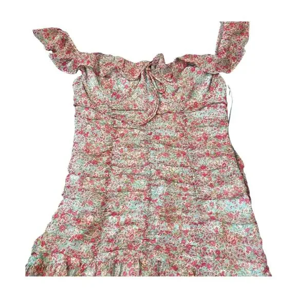 Anthropologie ASTR the Label S Floral Ruched Ruffle Mini Dress Milkmaid Coquette - Picture 10 of 12